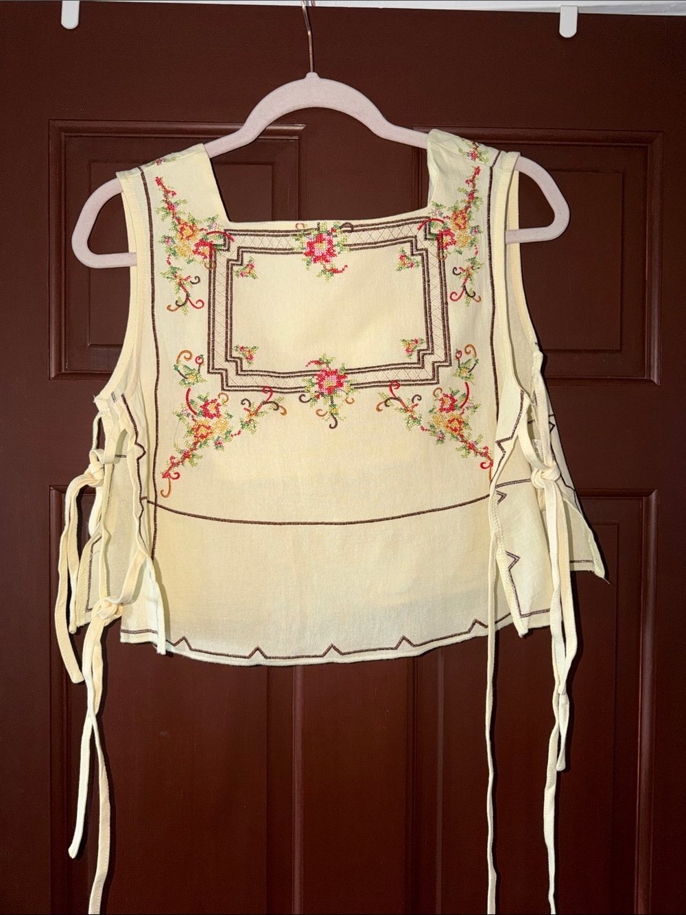 Cream Embroidered Floral Square-Neck Women’s Top